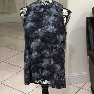 ALFANI Womens Black Pleated Back Printed Sleeveless Crew Neck Top Size: S